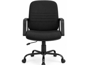 SILLA SEMI EJECUTIVA L-36 DE TELA BASE METAL COLOR NEGRO