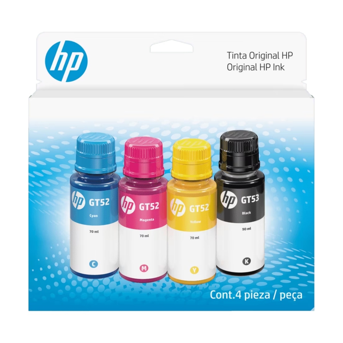 KIT BOTELLA DE TINTA HP GT52 Y GT53 NEGRO, CYAN, MAGENTA Y YELLOW